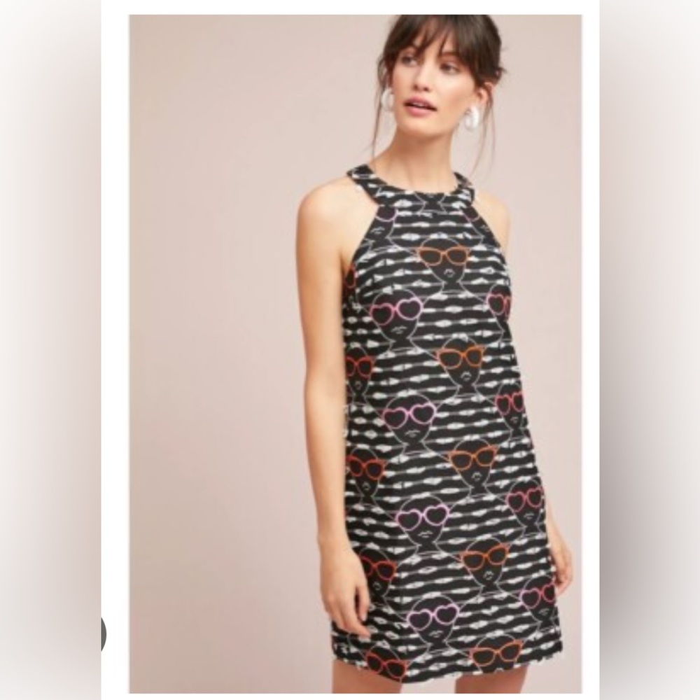 🖤 Anthropologie Black Dress with Pink and Orange Accents